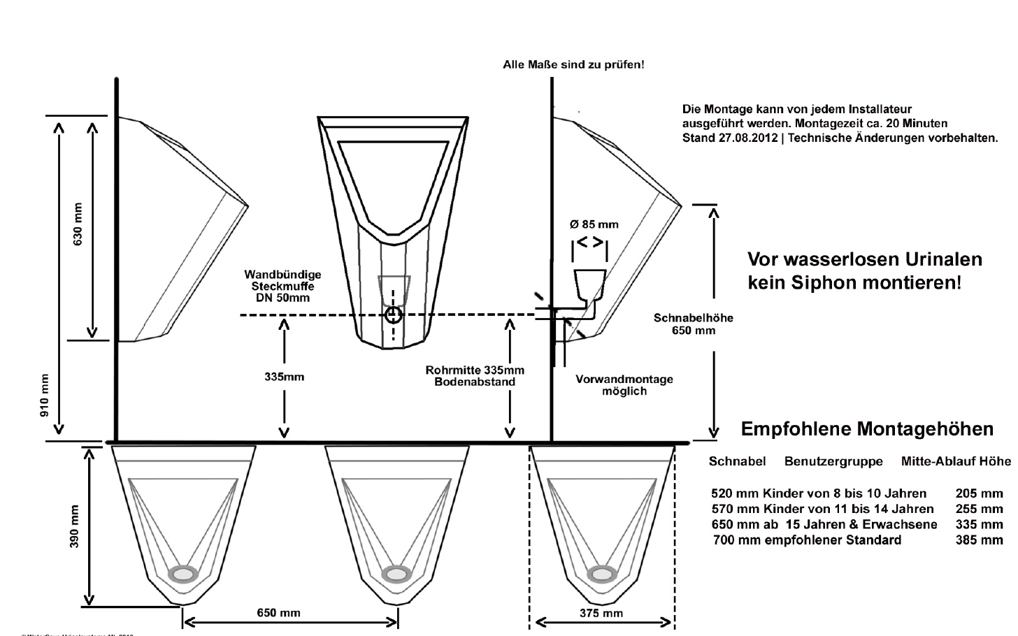 V2A Edelstahl URINAL Becken